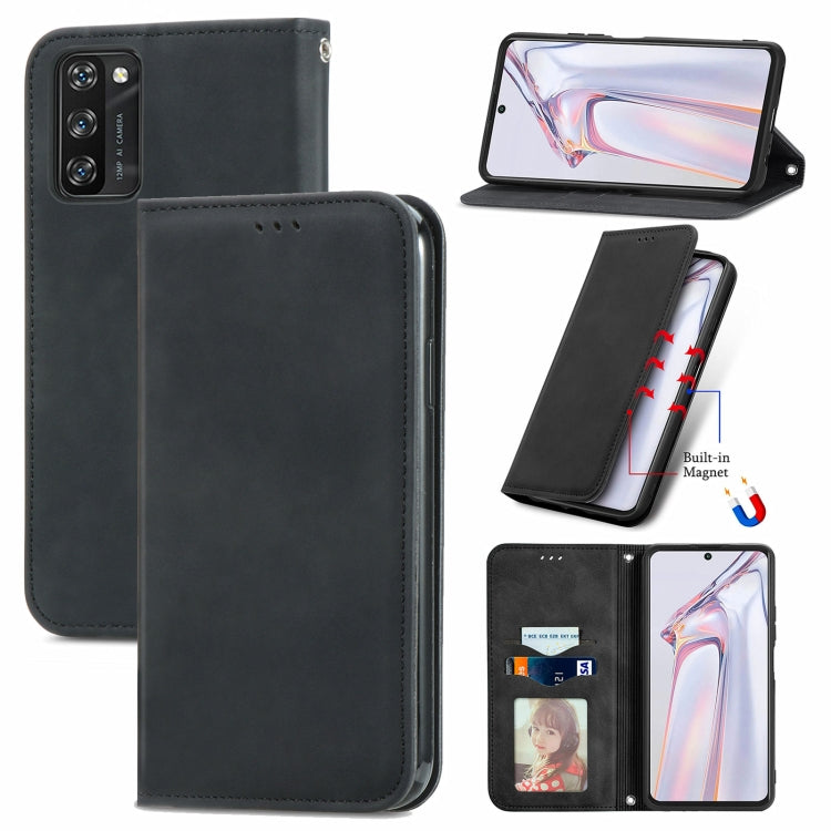 Black magnetic flip leather case with card slots and built-in stand