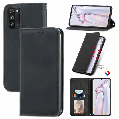 Black magnetic flip leather case with card slots and built-in stand