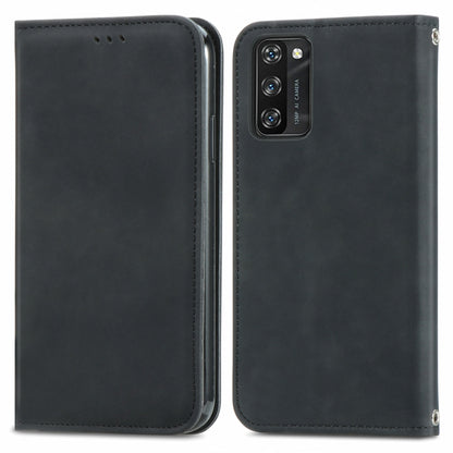 Black magnetic flip leather case, back view with camera cutouts