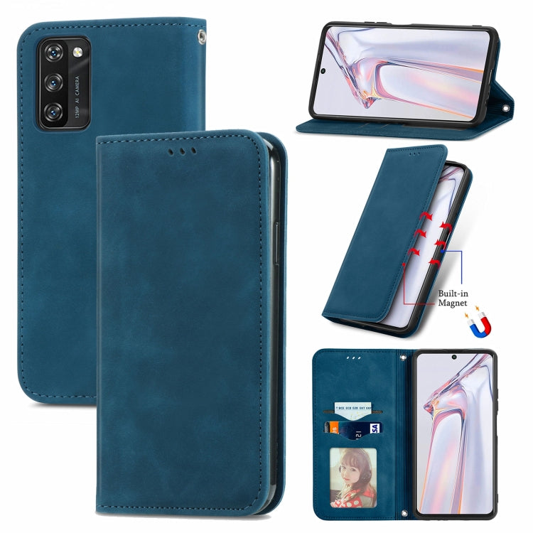Blue magnetic flip leather case with card slots and built-in stand