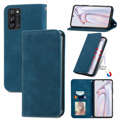 Blue magnetic flip leather case with card slots and built-in stand