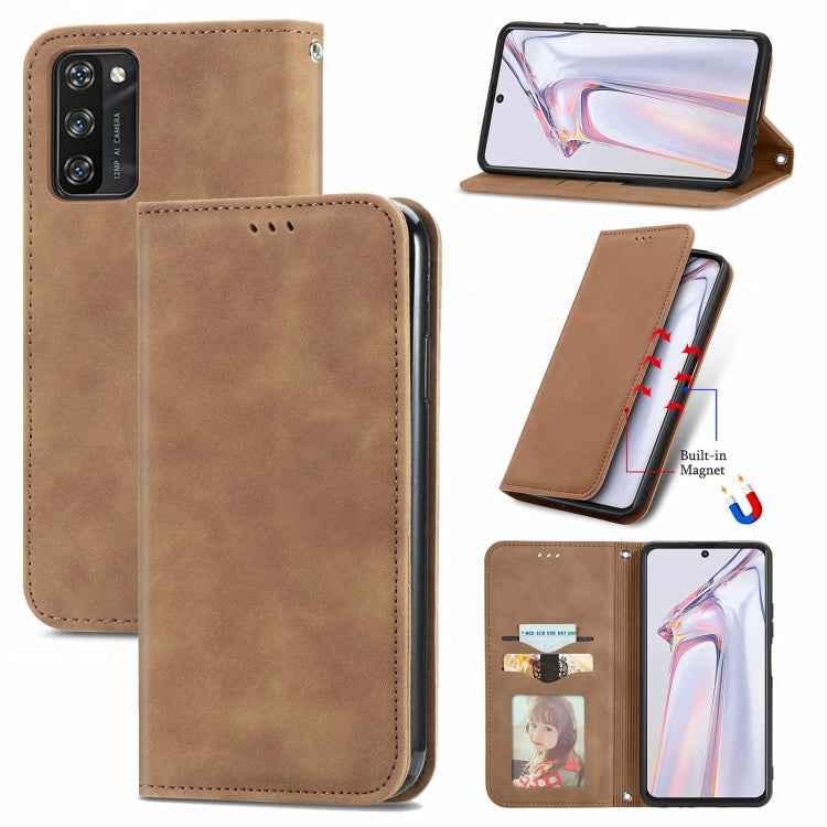 Brown magnetic flip leather case with card slots and built-in stand