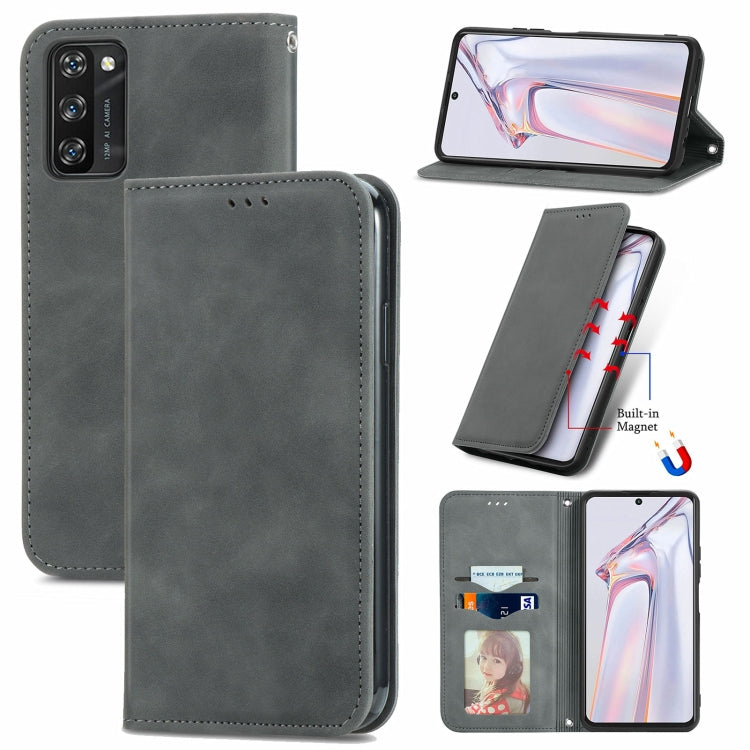Dark gray magnetic flip leather case with card slots and built-in stand
