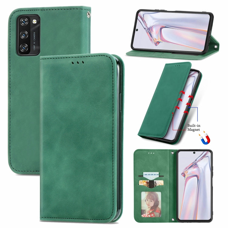 Green magnetic flip leather case with card slots and built-in stand