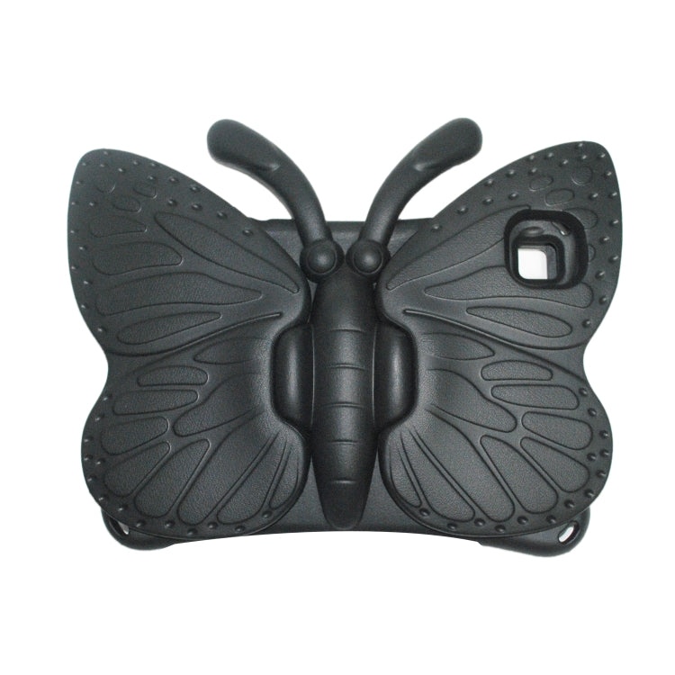 Black butterfly-style protective tablet case, molded back with grip texture, rear view