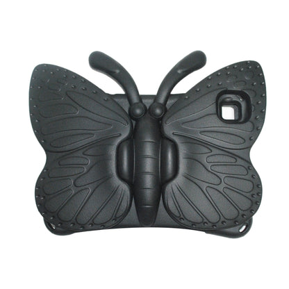 Black butterfly-style protective tablet case, molded back with grip texture, rear view