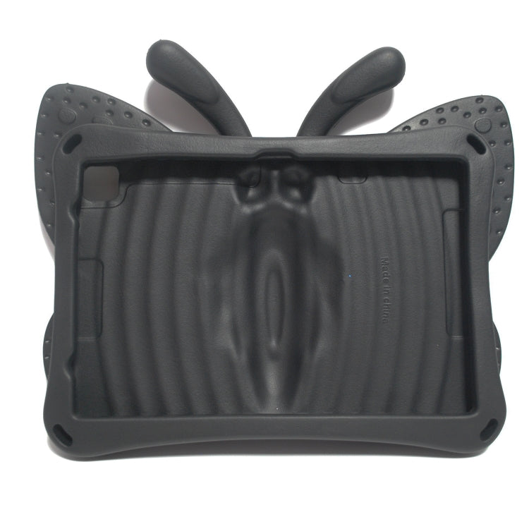 Black kids tablet protective case with butterfly arms, raised back cover, rear view