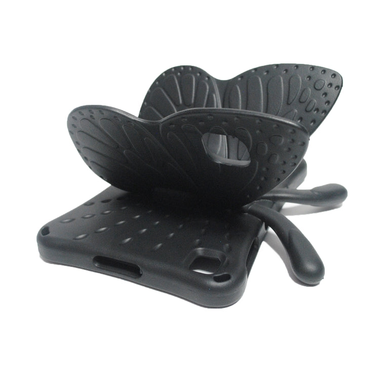 Black butterfly-style protective tablet case with stand, angled view