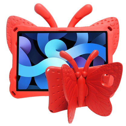 Red kids tablet protective case with butterfly bracket design and stand, front view