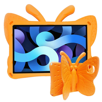 Orange kids tablet protective case with butterfly bracket design and stand, front view