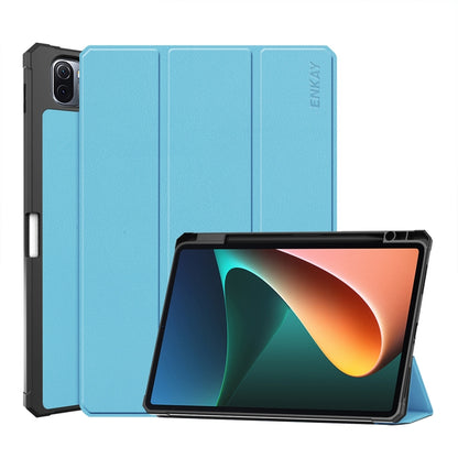 Smart folio case for tablet with three-fold cover, light blue PU leather-style