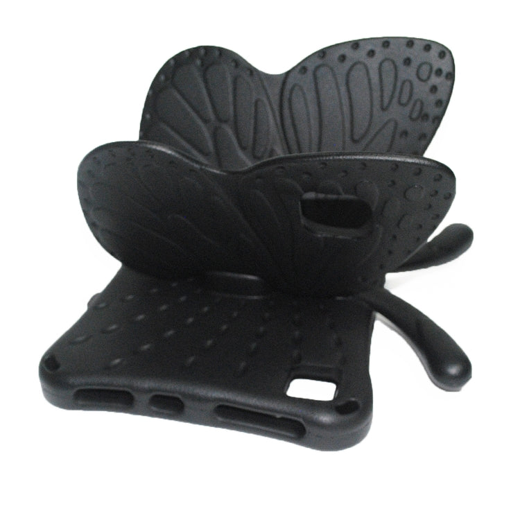 Butterfly EVA kids tablet case, black, rear view with butterfly wing shape and holes