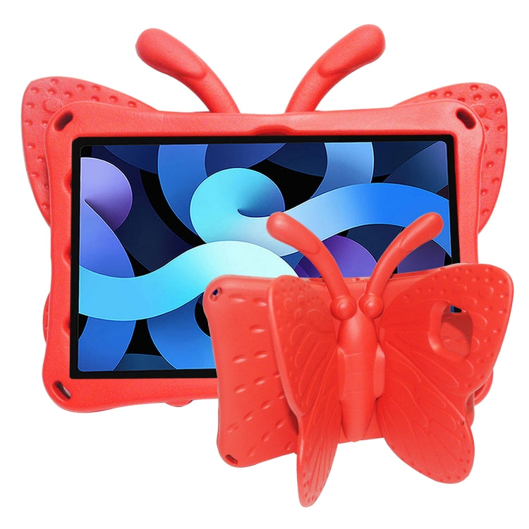 Butterfly EVA kids tablet case, red, front view with butterfly wing cover and camera cutout