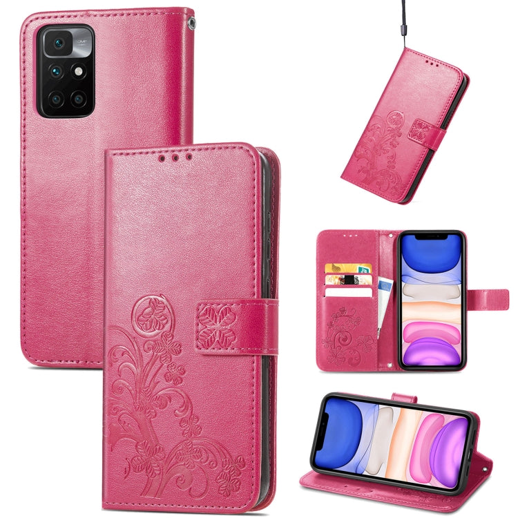 Four-leaf Clasp Embossed Buckle Mobile Phone Protection Leather Case with Lanyard & Card Slot & Wallet & Bracket Function, For Xiaomi Redmi 10