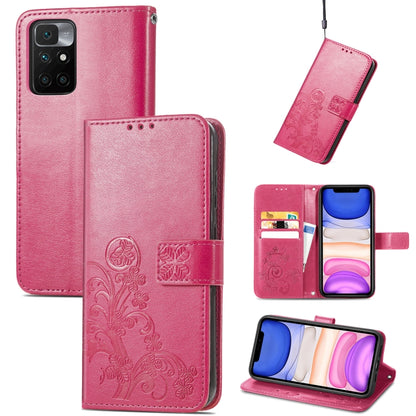 Four-leaf Clasp Embossed Buckle Mobile Phone Protection Leather Case with Lanyard & Card Slot & Wallet & Bracket Function, For Xiaomi Redmi 10