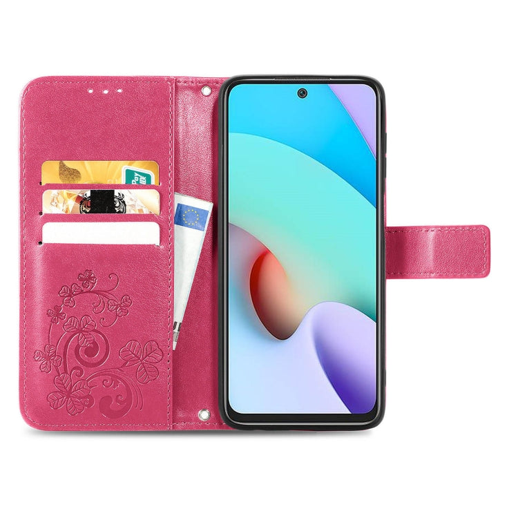 Four-leaf Clasp Embossed Buckle Mobile Phone Protection Leather Case with Lanyard & Card Slot & Wallet & Bracket Function, For Xiaomi Redmi 10