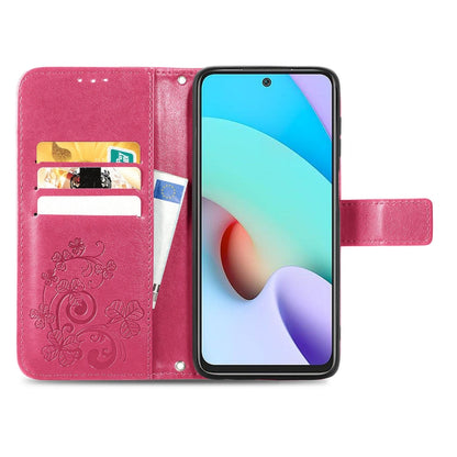 Four-leaf Clasp Embossed Buckle Mobile Phone Protection Leather Case with Lanyard & Card Slot & Wallet & Bracket Function, For Xiaomi Redmi 10