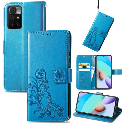 Four-leaf Clasp Embossed Buckle Mobile Phone Protection Leather Case with Lanyard & Card Slot & Wallet & Bracket Function, For Xiaomi Redmi 10