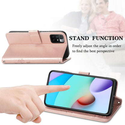 Four-leaf Clasp Embossed Buckle Mobile Phone Protection Leather Case with Lanyard & Card Slot & Wallet & Bracket Function, For Xiaomi Redmi 10