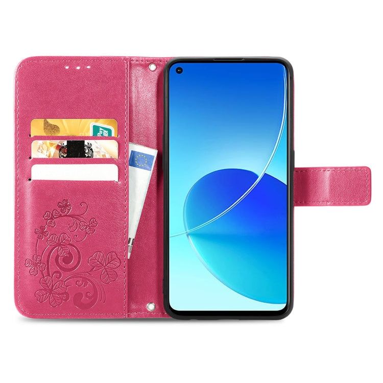 Magenta leather wallet phone case open with card slots and embossed floral design