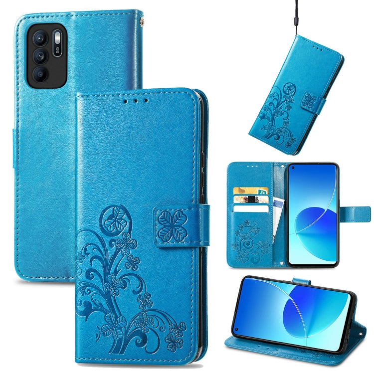 Blue leather wallet phone case with embossed floral clasp, card slot, lanyard strap
