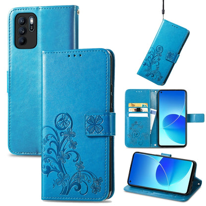 Blue leather wallet phone case with embossed floral clasp, card slot, lanyard strap