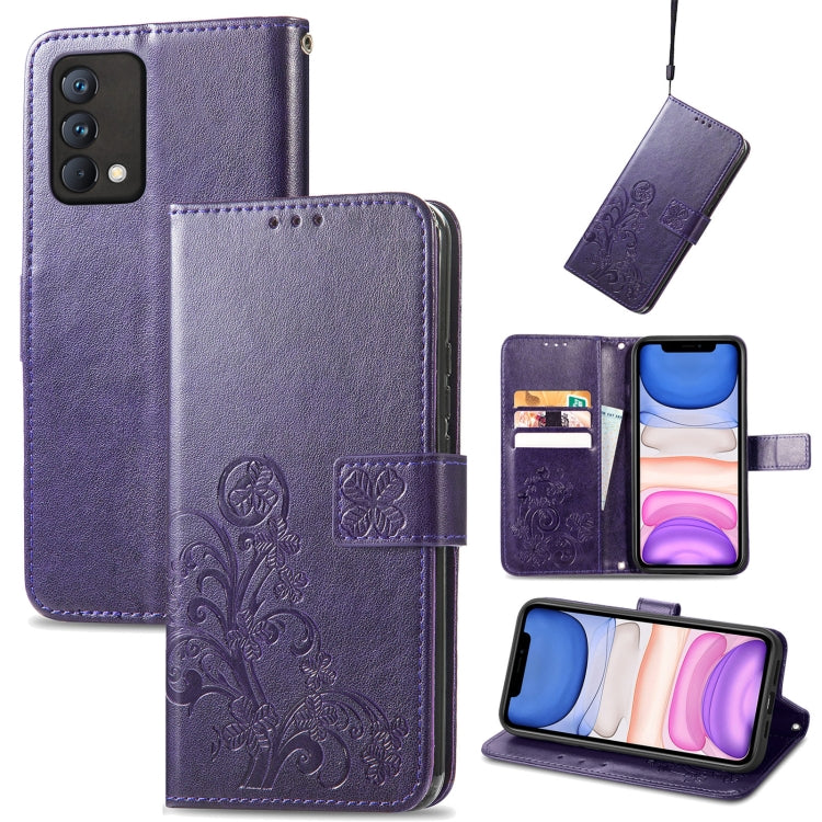 Dark purple embossed wallet mobile phone case with clasp, card slots, and wrist lanyard strap