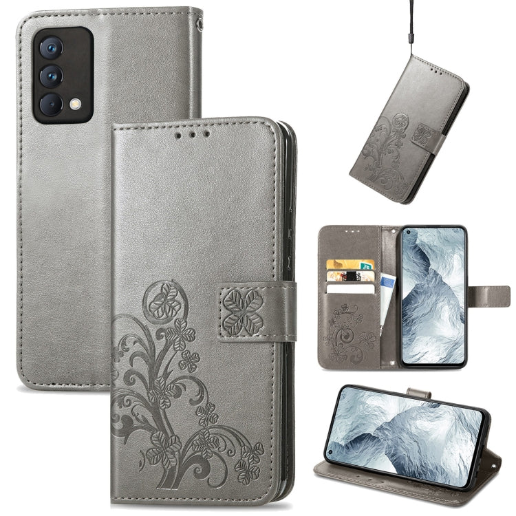 Silver grey embossed wallet mobile phone case with clasp, card slot, and wrist lanyard strap