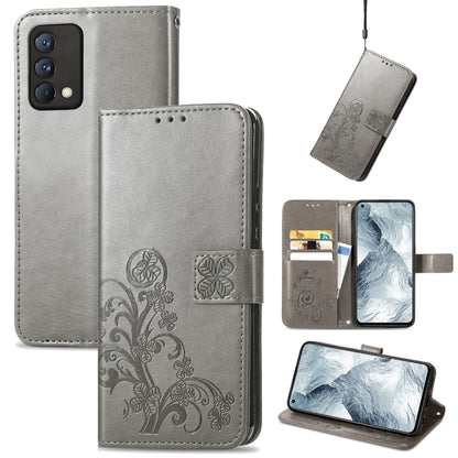 Silver grey embossed wallet mobile phone case with clasp, card slot, and wrist lanyard strap