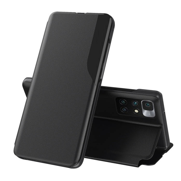 Black leather flip phone case with stand, front cover and multi-camera cutouts