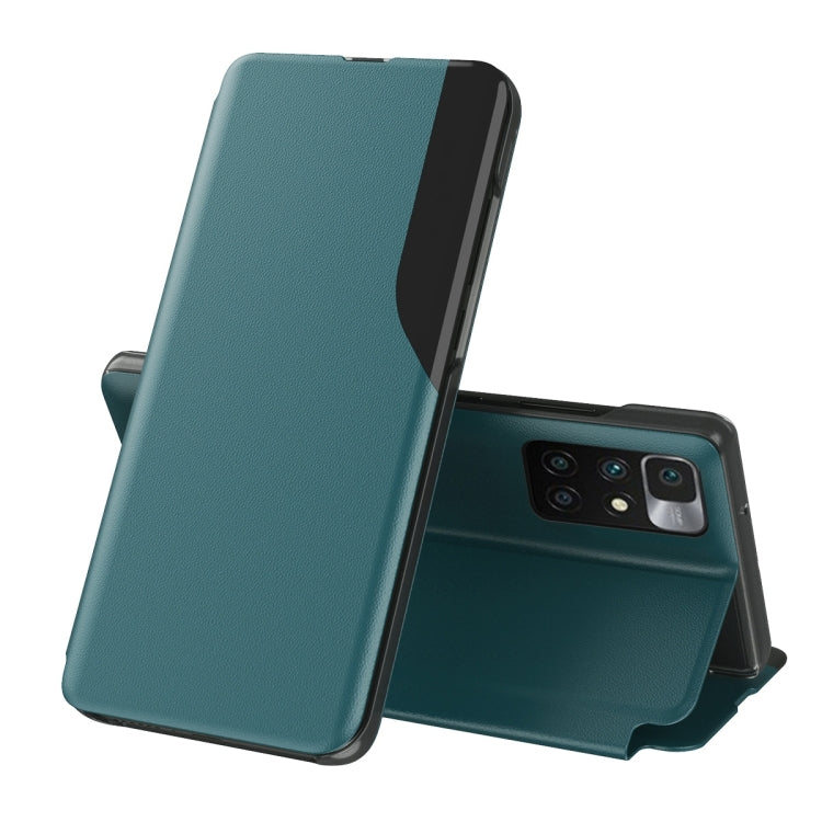 Teal leather flip phone case with card slot, front cover closed