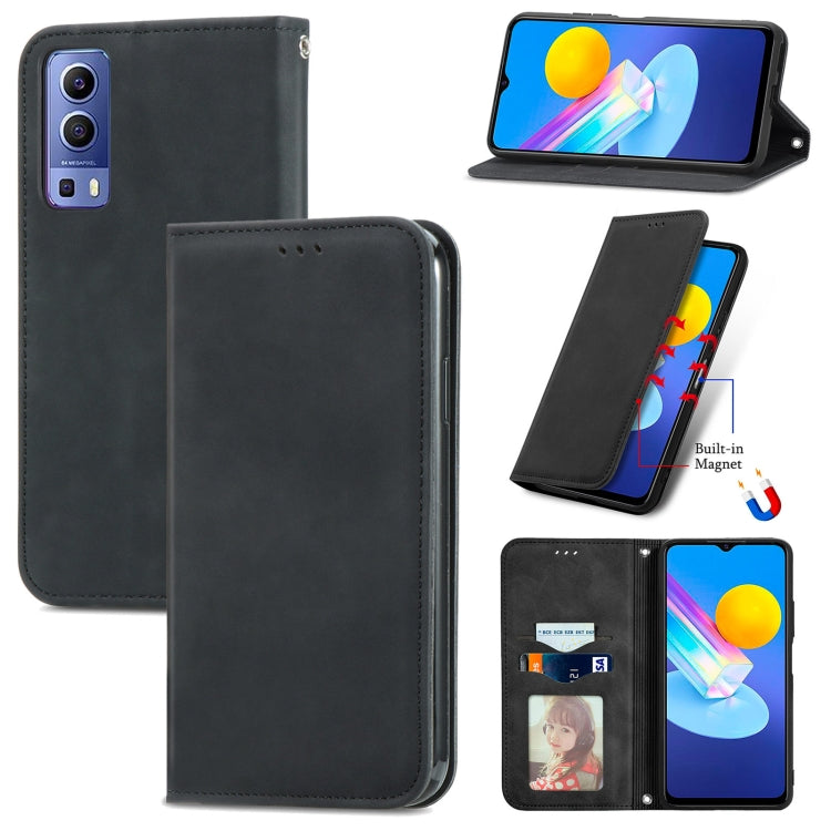 Magnetic flip leather phone case in black with card holder and photo insert window