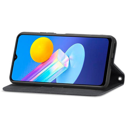 Magnetic flip leather phone case in black with horizontal stand for hands-free viewing