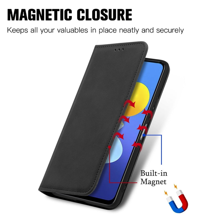 Magnetic flip leather phone case in black with built-in magnet closure and stand