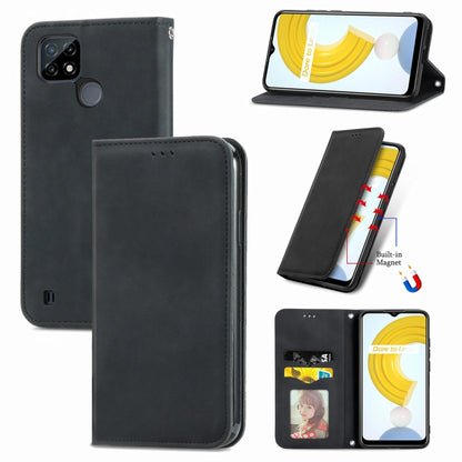 Magnetic flip leather phone case, black, with card slots and built-in stand/holder window
