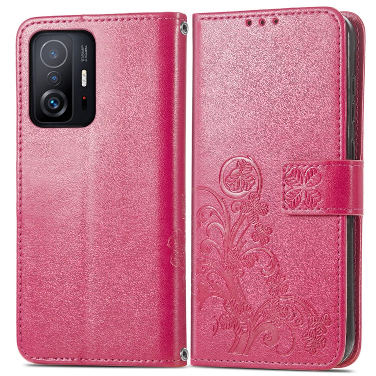 Magenta embossed folio leather phone case with card holder, for Xiaomi Mi 11T / 11T Pro