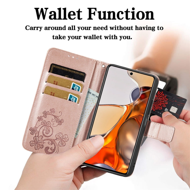 Rose pink embossed leather wallet phone case with card holder, for Xiaomi Mi 11T / 11T Pro