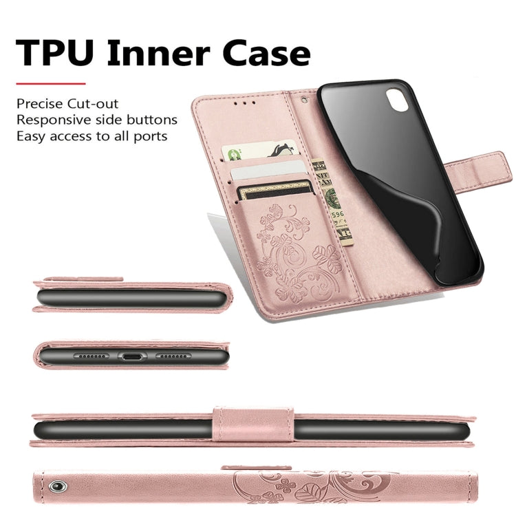 Rose pink embossed leather phone case interior with card slots and precise port cutouts