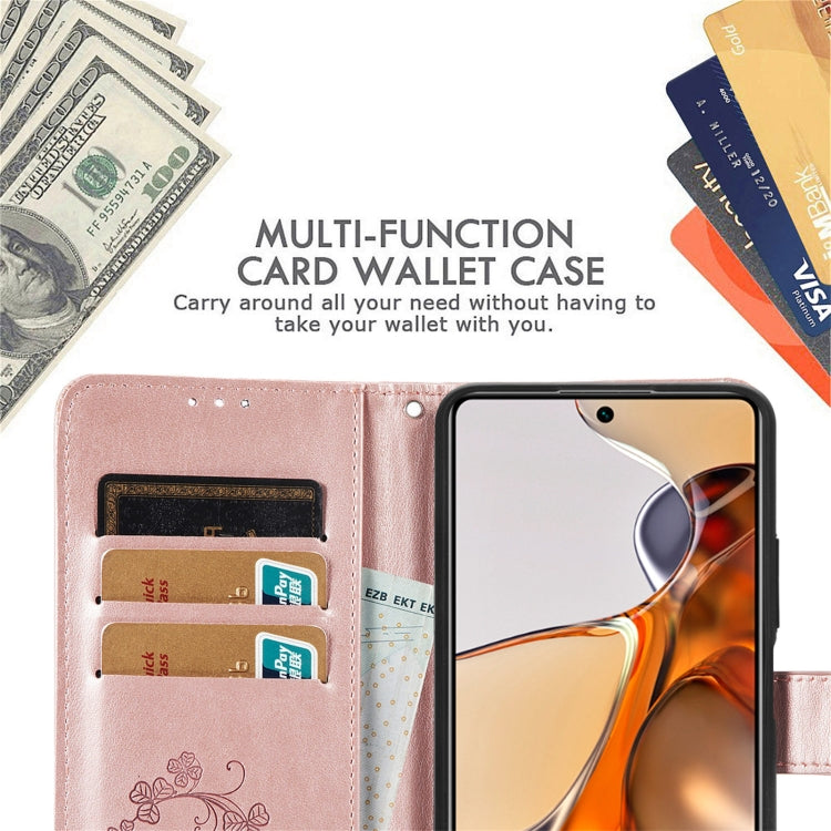 Pink embossed leather wallet phone case with flip cover, card slots and clasp design