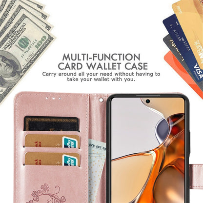 Pink embossed leather wallet phone case with flip cover, card slots and clasp design