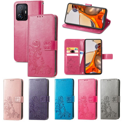 Magenta embossed leather wallet phone case with card slots and flip cover stand