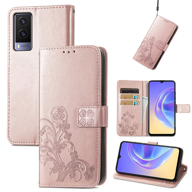 Four-leaf Clasp Embossed Leather Case with Lanyard & Card Slot & Wallet & Holder, For vivo V21e 5G, For vivo Y72 5G, For OPPO Realme C21Y, For vivo IQOO 8 Pro