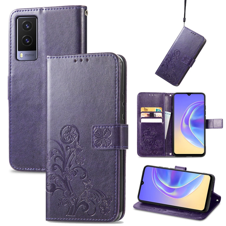 Four-leaf Clasp Embossed Leather Case with Lanyard & Card Slot & Wallet & Holder, For vivo V21e 5G, For vivo Y72 5G, For OPPO Realme C21Y, For vivo IQOO 8 Pro