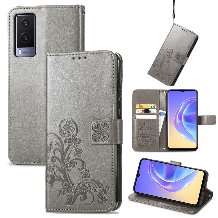 Four-leaf Clasp Embossed Leather Case with Lanyard & Card Slot & Wallet & Holder, For vivo V21e 5G, For vivo Y72 5G, For OPPO Realme C21Y, For vivo IQOO 8 Pro