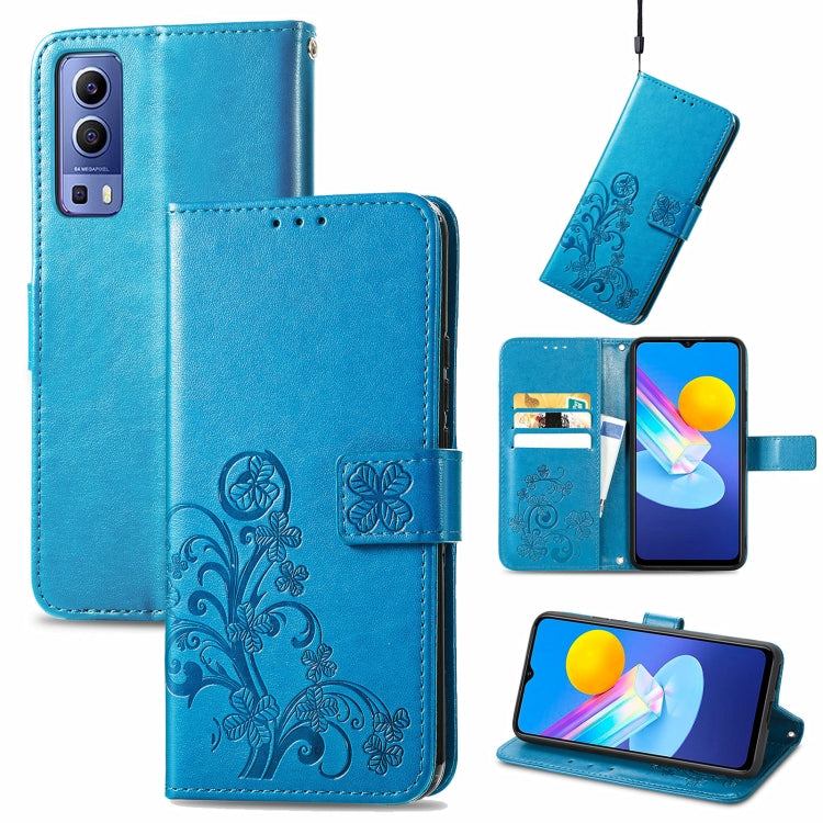 Four-leaf Clasp Embossed Leather Case with Lanyard & Card Slot & Wallet & Holder, For vivo V21e 5G, For vivo Y72 5G, For OPPO Realme C21Y, For vivo IQOO 8 Pro