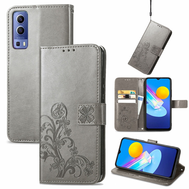 Four-leaf Clasp Embossed Leather Case with Lanyard & Card Slot & Wallet & Holder, For vivo V21e 5G, For vivo Y72 5G, For OPPO Realme C21Y, For vivo IQOO 8 Pro