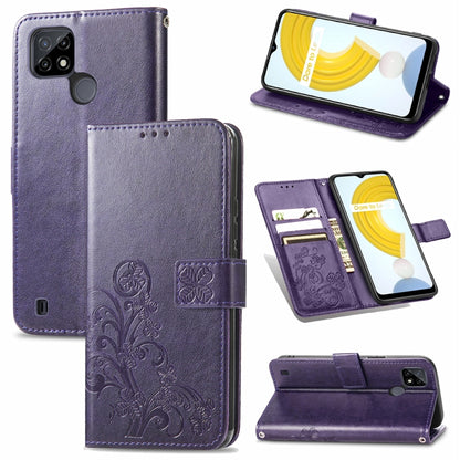Four-leaf Clasp Embossed Leather Case with Lanyard & Card Slot & Wallet & Holder, For vivo V21e 5G, For vivo Y72 5G, For OPPO Realme C21Y, For vivo IQOO 8 Pro