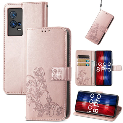 Four-leaf Clasp Embossed Leather Case with Lanyard & Card Slot & Wallet & Holder, For vivo V21e 5G, For vivo Y72 5G, For OPPO Realme C21Y, For vivo IQOO 8 Pro