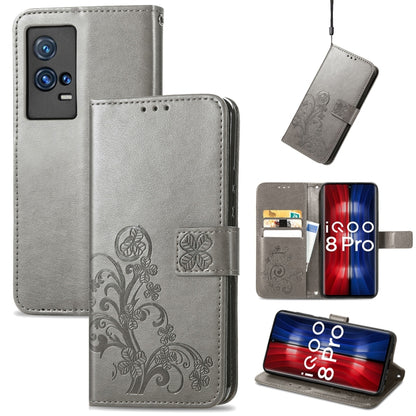 Four-leaf Clasp Embossed Leather Case with Lanyard & Card Slot & Wallet & Holder, For vivo V21e 5G, For vivo Y72 5G, For OPPO Realme C21Y, For vivo IQOO 8 Pro