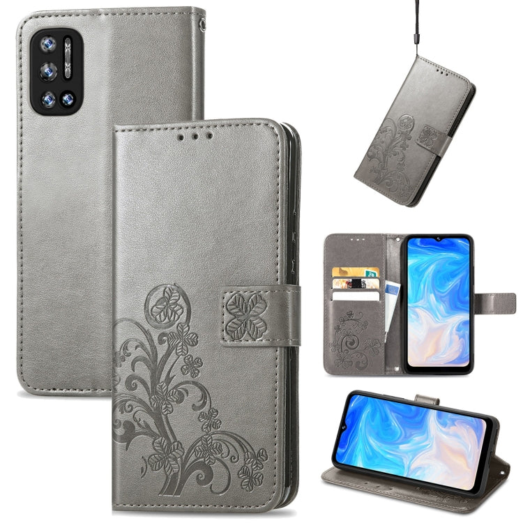 Dark grey embossed leather phone wallet case with card slot, magnetic flap, and lanyard